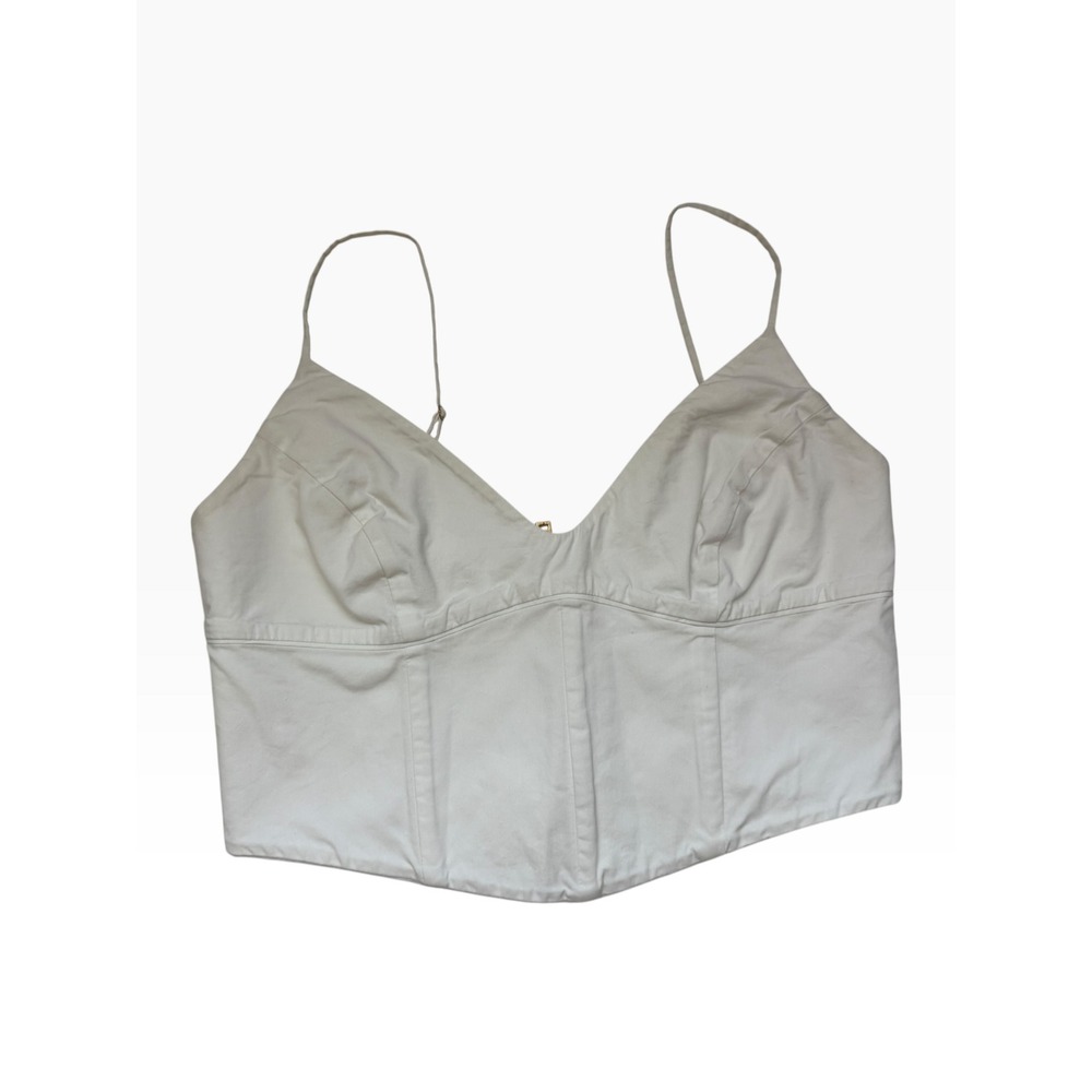 Babaton Aritzia White Cotton Blend Corset Camisole Top Zip Back Large 78128